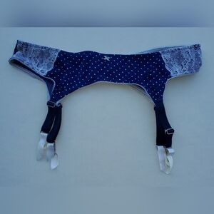 Frederick's of Hollywood Navy Polka Dot Garters Sz L